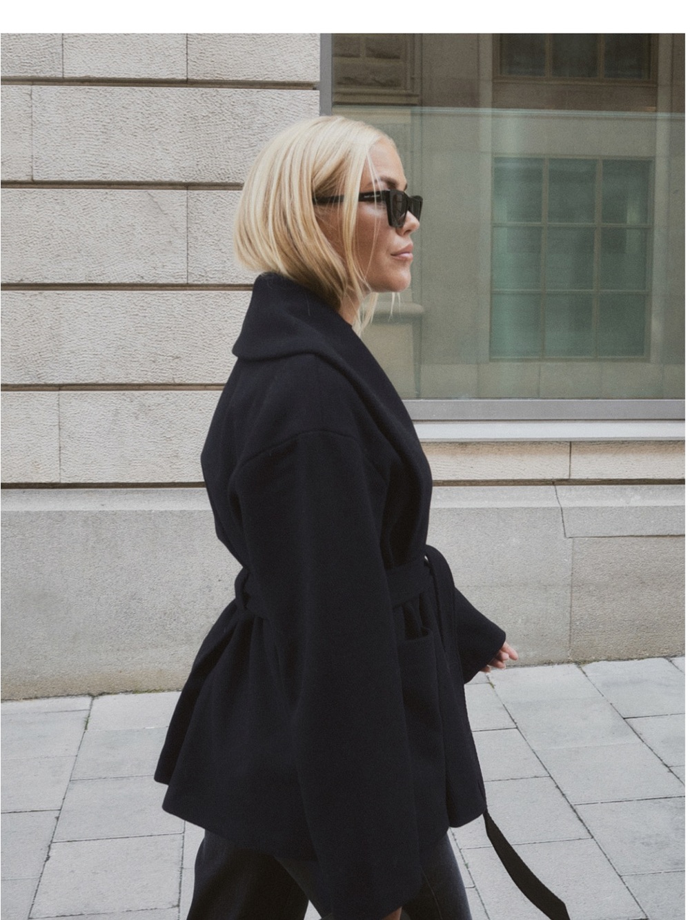 Women's Black Wrap Trench Coat with Self-Tie Belt